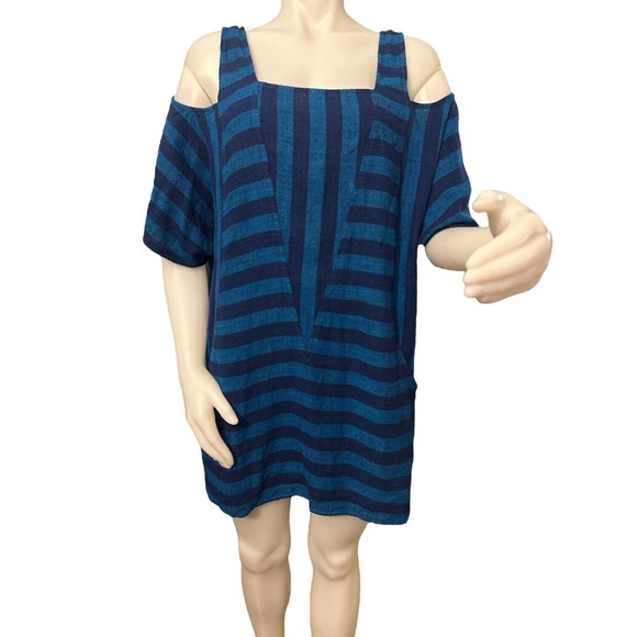 Soft Surroundings Tops - Soft Surroundings Cold Shoulder Top Women’s Size Large Linen Blend Blue
